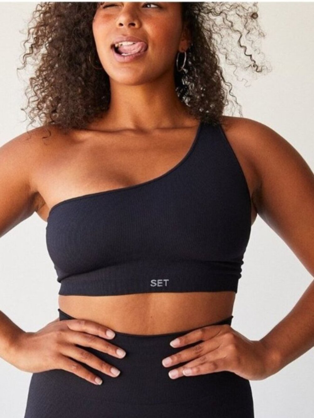 NWOT SET Active Sculptflex® Ribbed One Shoulder Bra Onyx Black XL Longline